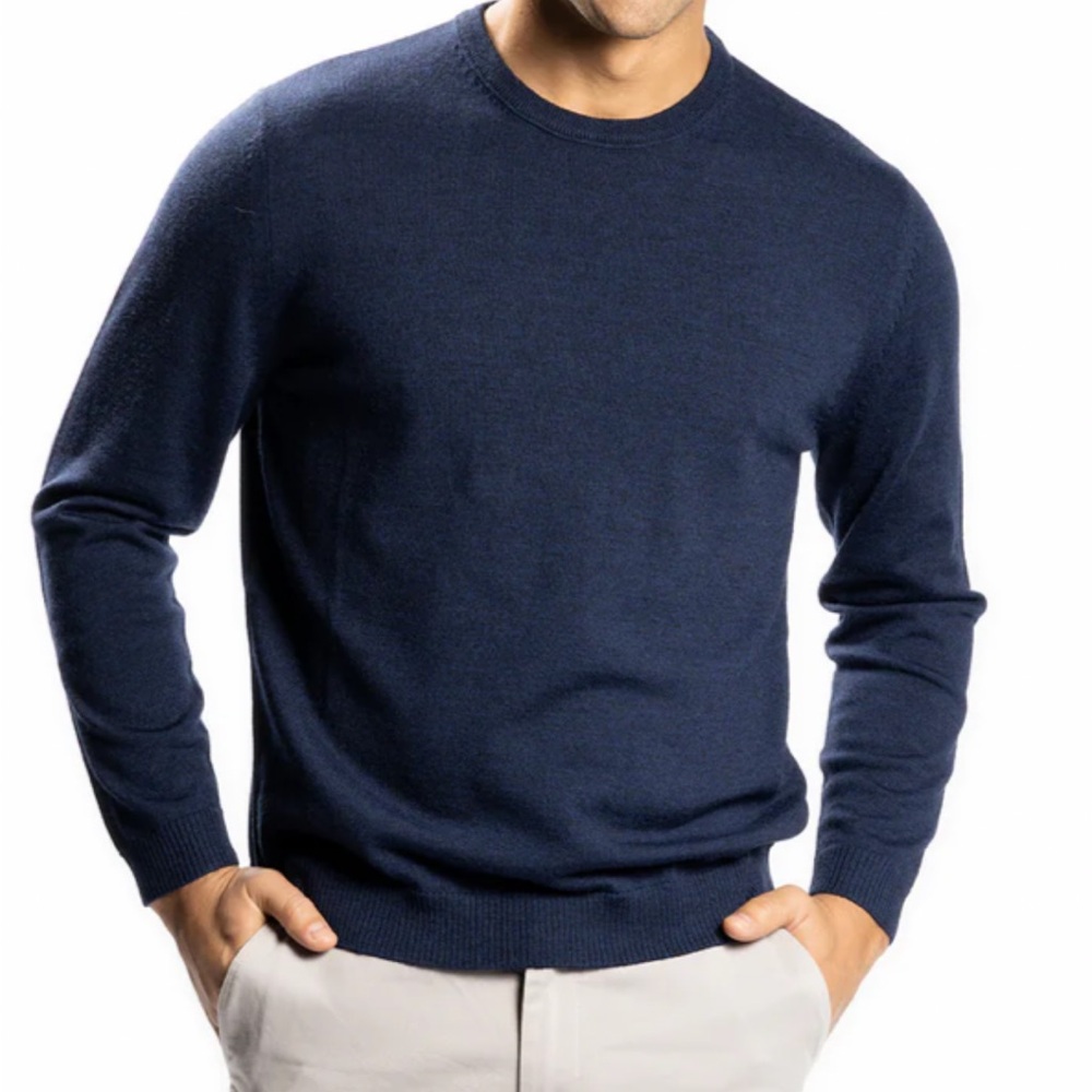 Peter Manning Merino Wool Blue Men's Crewneck Sweater, Size M - Picture 6 of 6